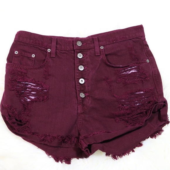 burgundy high waisted shorts